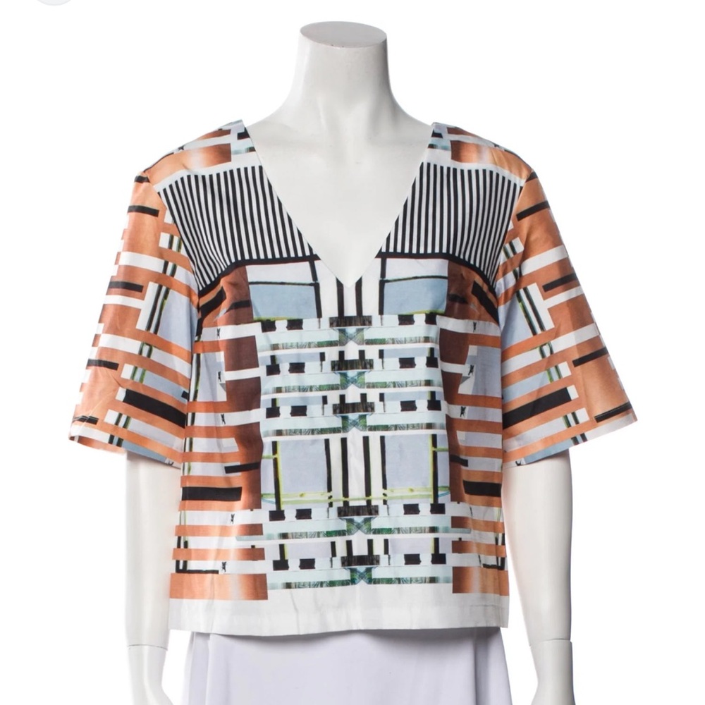 Clover Canyon Orange and White Geometric Blouse